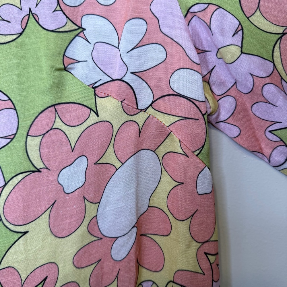 J. Peterman Psychedelic Floral Print Mandarin Collar Wide Leg Retro Mod Jumpsuit - Picture 8 of 16